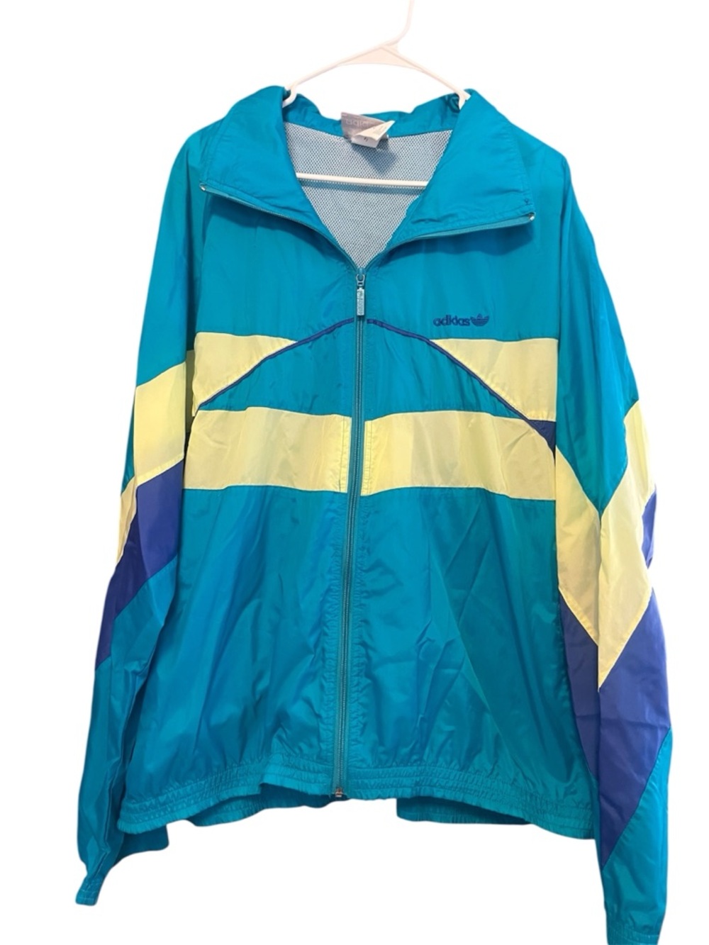 Vtg 90's Adidas Trefoil Turquoise Yellow Blue Colorblock Nylon Track Jacket XL